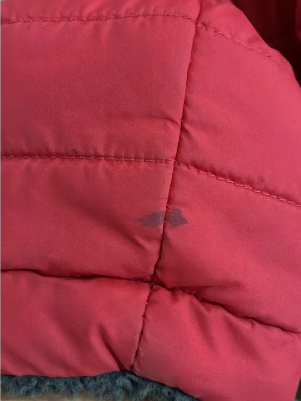 The North Face reversible Kids coral Jacket with Charcoal Fleece Interior.